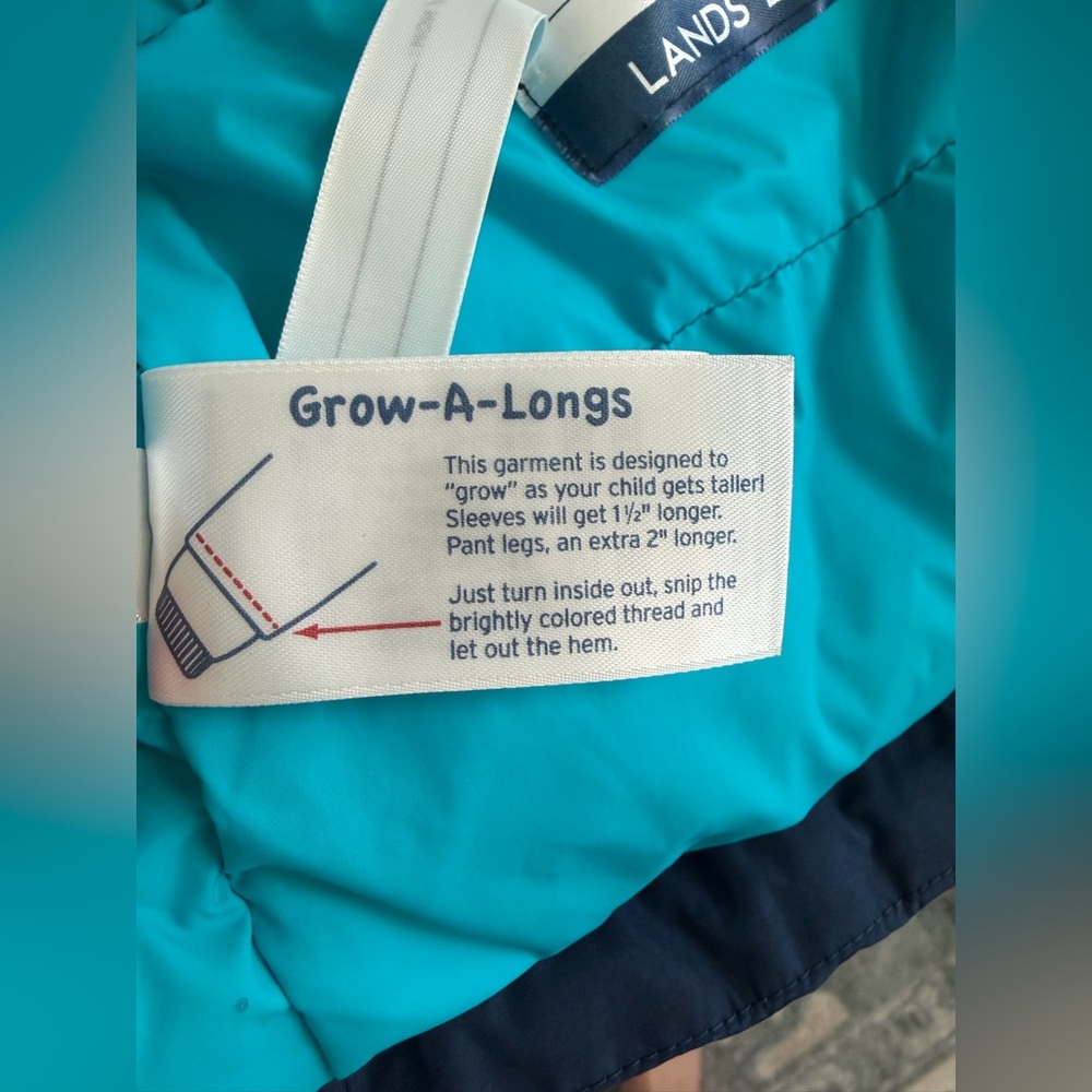 EUC Lands' End Girls Navy Sherpa Hooded Expedition Parka with Teal Trim, Size 14 - Picture 15 of 16